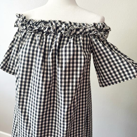 Vineyard Vines Off the Shoulder Gingham Black & White Mini Dress Women's Large - Picture 4 of 11